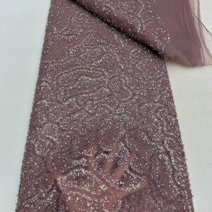 African Nigerian Tulle Lace Fabric Sequins Sewing Guipure Beads Stone Embroidery Dresses High Quality 2025 5Yards resses
