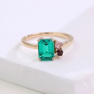 Provence Luxury trilogy ring three coloured Lab Gemstones 10K Solid Gold  Wedding Band Engagement Band Personalized Custom