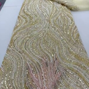African Lace Fabric 2025 Sequins Beaded Embroidery Groom Nigerian Bridal High Quality French Tulle Lace Fabric For Wedding Sew