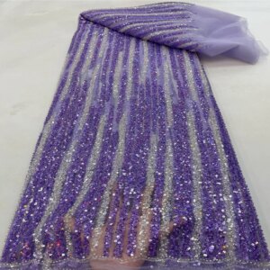 2025 New African French Nigerian High End Lace Fabric With Beads Sequins Mesh for Embroidery Wedding Party Bride Sewing Dress