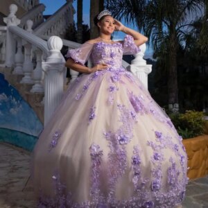 Customized Purple Fashionable 3D Flowers Quinceanera Dresses for Girls Lacing Up Off Shoulder Vestidos De 15 Quinceanera