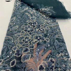 Luxury Beaded Lace Fabrics High Quality Nigerian Sequins Heavy Lace Fabric 2025 Sequence Lace For Wedding Party Dress 5 Yards