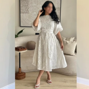 Customized White A-Line Prom Dresses Tea-Length O-Neck Half Sleeve Evening Gown Simple Fashion Flowers Draped Party Gown