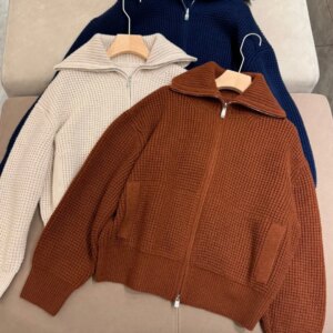 Autumn L*P Women’s Knitting Sweater Wool Cashmere Zipper Turn-down Collar Long Sleeve Casual Ladies Cardigan