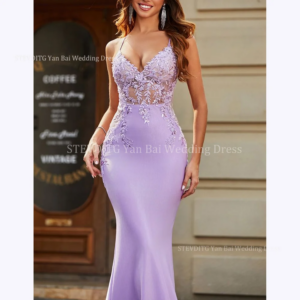 Sexy V-Neck Backless Prom Dresses For Women Spaghetti Strap Sleeveless Appliques Formal Evening Party Custom Made Mermaid Gown
