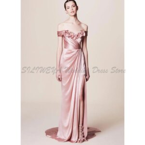 Flowers Pretty Evening Dresses Off The Shoulder Straight Sweep Train Floor Length Long Sleeves Backless Celebrity Female Gowns