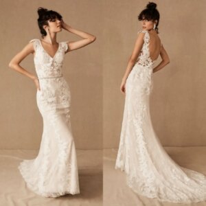 Luxury Mermaid Wedding Dress Deep V-neck sexy backless lace applique Country wedding dress Custom Beach bridal dress 2024