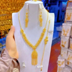 New Dubai 24K Gold Plated Necklace, Earrings, Rings, Bracelets for Women’s Wedding Parties, Mother’s Gifts, Jewelry Set YY10542
