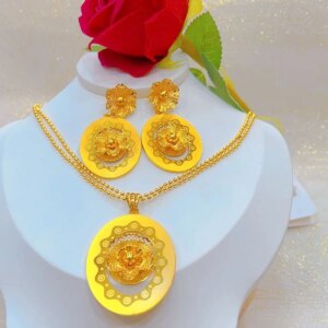 New Dubai Gold Plated Necklace Earrings for Women’s Wedding Party Jewelry Set DD10496
