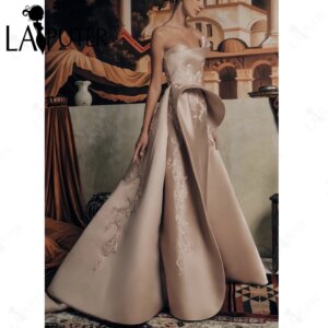 Embroidery Satin Champagne Evening Dress Unique Neck Arch Elegant Formal Dress Back Long Train Celebrity Dress