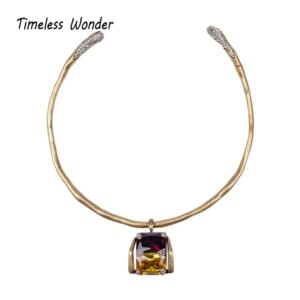 Timeless Wonder Fancy Crystal Zircon Geo Pave Necklaces for Women Designer Fine Jewelry Top Luxury Rare Set Versatile 5623