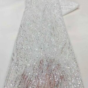 2025 New African French Nigerian High End Lace Fabric With Beads Sequins Mesh for Embroidery Wedding Party Bride Sewing Dress