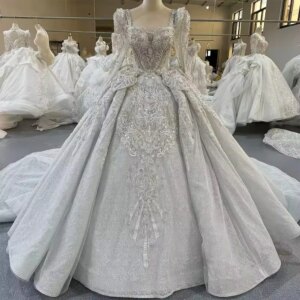 Brautkleid Hochzeit Long Sleeves Sweetheart Keyhole Back Wedding Dress Beading Crystal Ball Gown Lace Long Bridal Dress