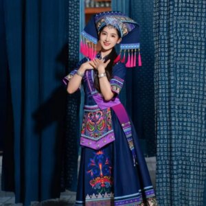 Guangxi Zhuang Costume Women’s Ethnic Performing Costumes Minority Adult Brocade Embroidered Dress