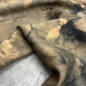 New product High-end custom-made halter dress cheongsam silk fabric with ink-dyed black cloud-like gauze and perforated patterns