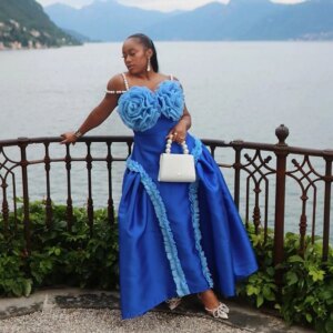 Black Girls A Line Women Party Dress Pearls Beaded Spaghetti Style Aso Ebi Evening Gowns Light Sky Blue Riffles Prom Dresses