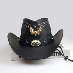 Sunshade warm gold decorative leather men’s and women’s large brimmed country cowboy hat top