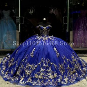 Gemstone Blue Princess Luxury Quinceanera Dresses Exquisite Off Shoulder Sweet Train Shiny Crystal Applique ballkleider Custom