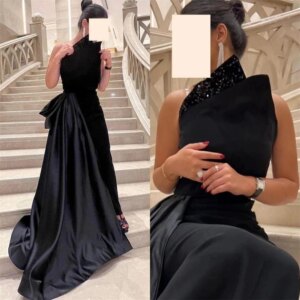 Customized YIpeisha 2024 Fashion Prom Dresses Black Strapless Celebrity Draped Satin Occasion Luxury Evening Gown birthday dress