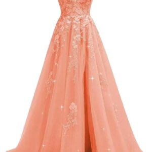 Tulle Lace Appliques Prom Dresses Long Ball Gown for Women Spaghetti Straps Corset Backless Evening Dress