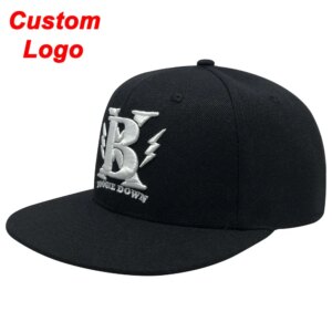 Baseball Cap Black With White Logo Adjusty Size Fitted Dancers Football Tennis Softball Player Popular Flat Brim Custom Hat