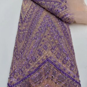 Luxury Beaded Tulle Lace Fabric 2025 High Quality French Sequin Net Sewing Hand Crystal Beads Fabric African Mesh Dress W424-1