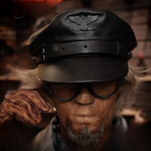 Biker hat men’s leather cowhide hip hop Beret women’s flat top vintage