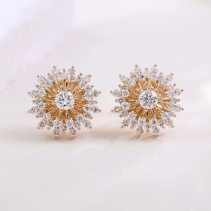 Provence fine jewelry 18K yellow gold earrings for women DEF/VVS lab diamond luxury flower stud earrings custom Anniversary gift