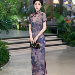 Cheongsam new Chinese female sense of daily national style dress temperament long
