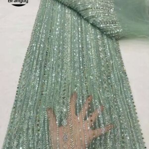 Latest African Sequin Beaded Groom Lace Fabric 2025 High Quality French Tulle Lace Fabric Nigerian Embroidery Lace Wedding