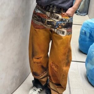 Vintage Oil Painting Belt Machete Jeans Trousers