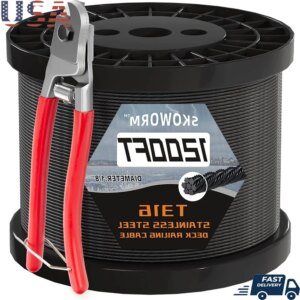 1200FT T316 Black Stainless Steel Cable 1/8in Diameter 7×7 Construction 1800lbs Strength Marine Deck Railing DIY Projects Cutter