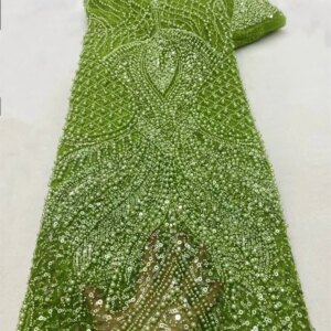Green African Beads Groom Tulle lace Fabrics 2025 High Quality Sequins Embroidery French Tulle Laces For Nigerian Wedding A724-1