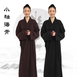 Under Sleeve Haiqing Lay Buddhist Clothes Women’s Monk’s Unlined Long Gown Religious Vestments Shirt Chic Brown