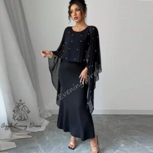 Giggle Customized Mermaid Tiered Ruched elegant Sexy O-Neck Pearls Ankle Length Formal Saudi evening gala dress for women 2025