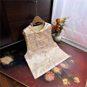 New Chinese style blue waistcoat female national light sleeveless vest thin wear imitation Song brocade