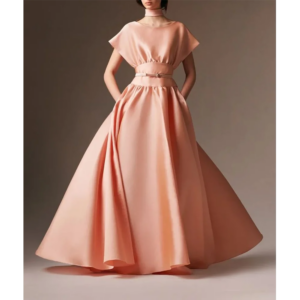 2025 Summer O Neck Short Sleeves Women Prom Gown A Line Floor Length Pure Color Elegant Party Dresses