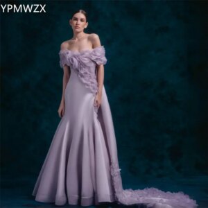 Customized Evening Dress Formal Party Occasion YPMWZX Off-the-shoulder Trumpet Floor Length Skirts Draped Fold Bespoke Occasion