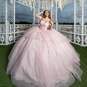 Pink Shiny Ball Gown Quinceanera Dresses 2025 Sweetheart Beads Crystal Bow Tull Sweet 16 Corset Vestidos De 15 Años Masquerade