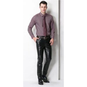 Men’s Office Wear Genuine Sheepskin 100% Leather Pant Formal Black Trouser