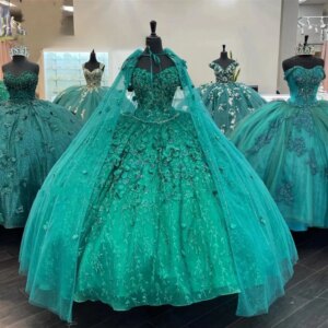 Green Charro Quinceanera Dresses Ball Gown Sweetheart Sparkly Floral Beaded Mexican Sweet 16 Dresses 15 Anos Customized
