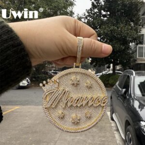 UWIN Custom Disc Medallion Name Pendant Necklaces for Men DIY Iced CZ Big Circle Charms Fashion Jewelry for Gift