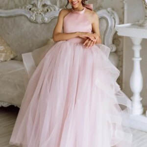 Pink Tulle Flower Girl Dresses Puffy Tiered With Bow And Tailing Sleeveless For Wedding Birthday Party First Communion Gowns