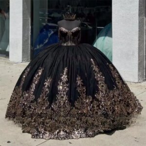 Customized Black Sweetheart Quinceanera Dresses Ball Gown Beaded Appliques Birthday Party Dress Graduation Gown Sweet 15