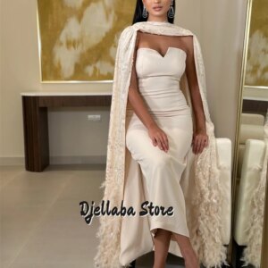 Strapless Formal Dress Prom Dresses 2025 With Cape Feather Evening Dresses Wedding Party Dress Saudi Arabia Dress Customized