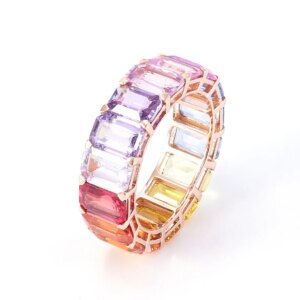 Provence gemstones 10K 14K yellow gold eternity band lab sapphire rings for women classic wedding band custom anniversary gifts