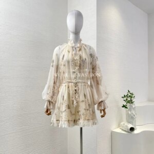 2025 New Collection Floral Print Long Sleeve Playsuits for Women Summer Holiday