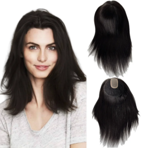 6×6 Inch #1b Black Color Fish Net Silk Top Base Silky Straight Brazilian Virgin Human Hair Topper for Women