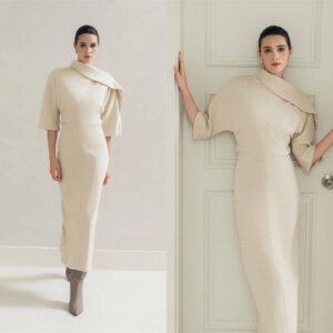 Customized  Temperament Ivory  Jersey Evening Dress High Quality Crew Neck Short Sleeves Mermaid Zipper Back Homecoming