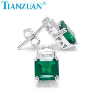 New Stud Earrings 9x9mm Asscher Muzuo Green Lab Grown Emeralds Women Gift Fine Wedding Jewelry Earrings Everyday Accessories